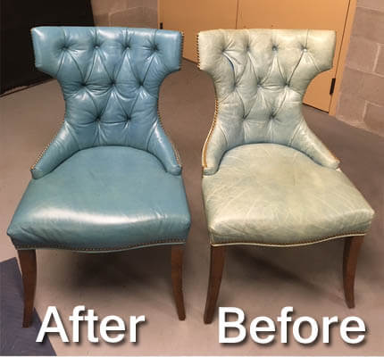 Blue Leather Chairs Before and After Restoration